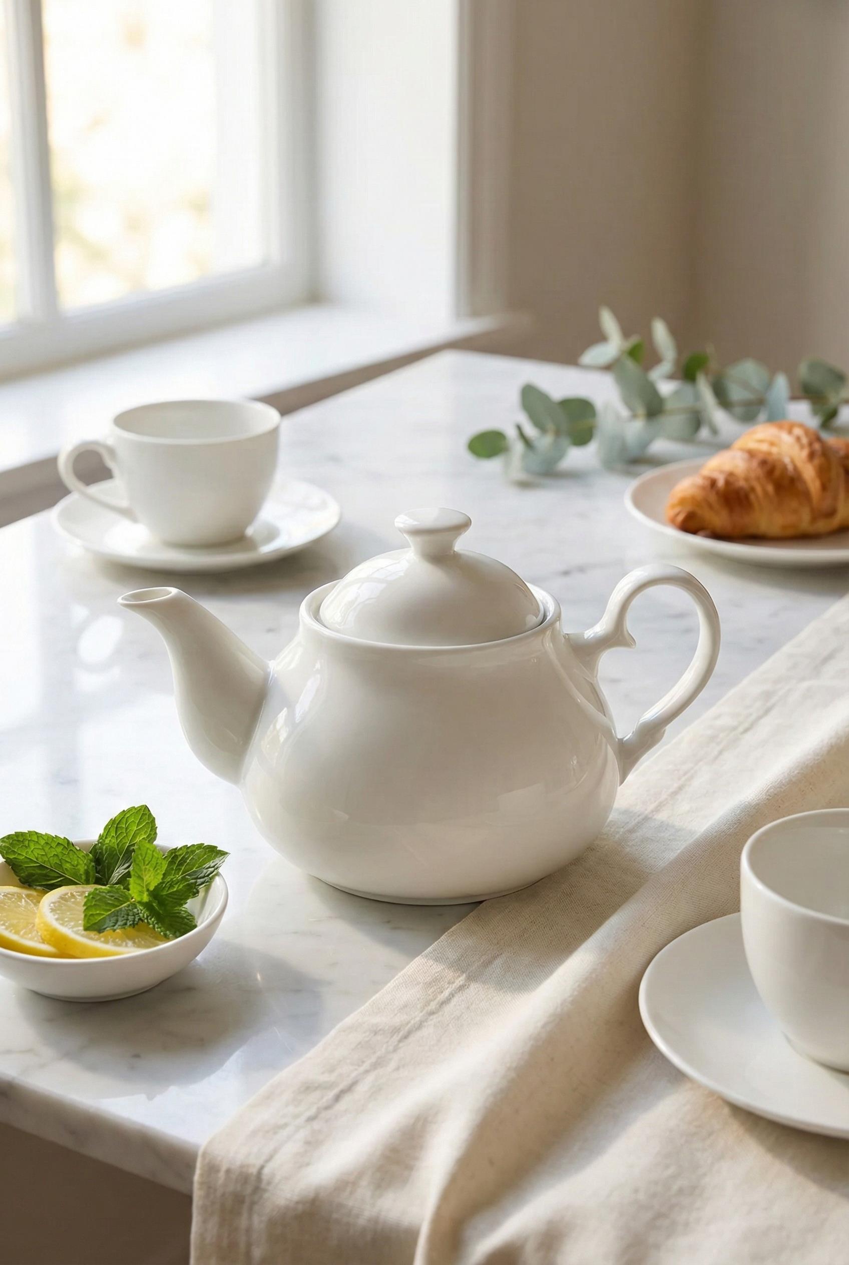 750 ml Beyaz Porselen Demlik & Şık Kahvaltı Ve Çay Saati Sunum Gereci