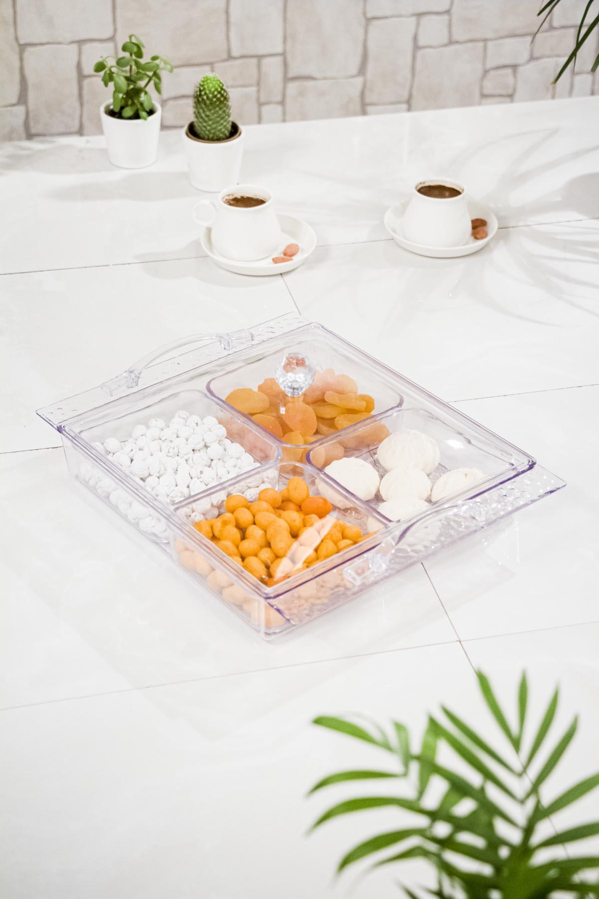 Akrilik Şeffaf 4'lü Tek Kapaklı Kahvaltılık & Sunumluk-2065-1