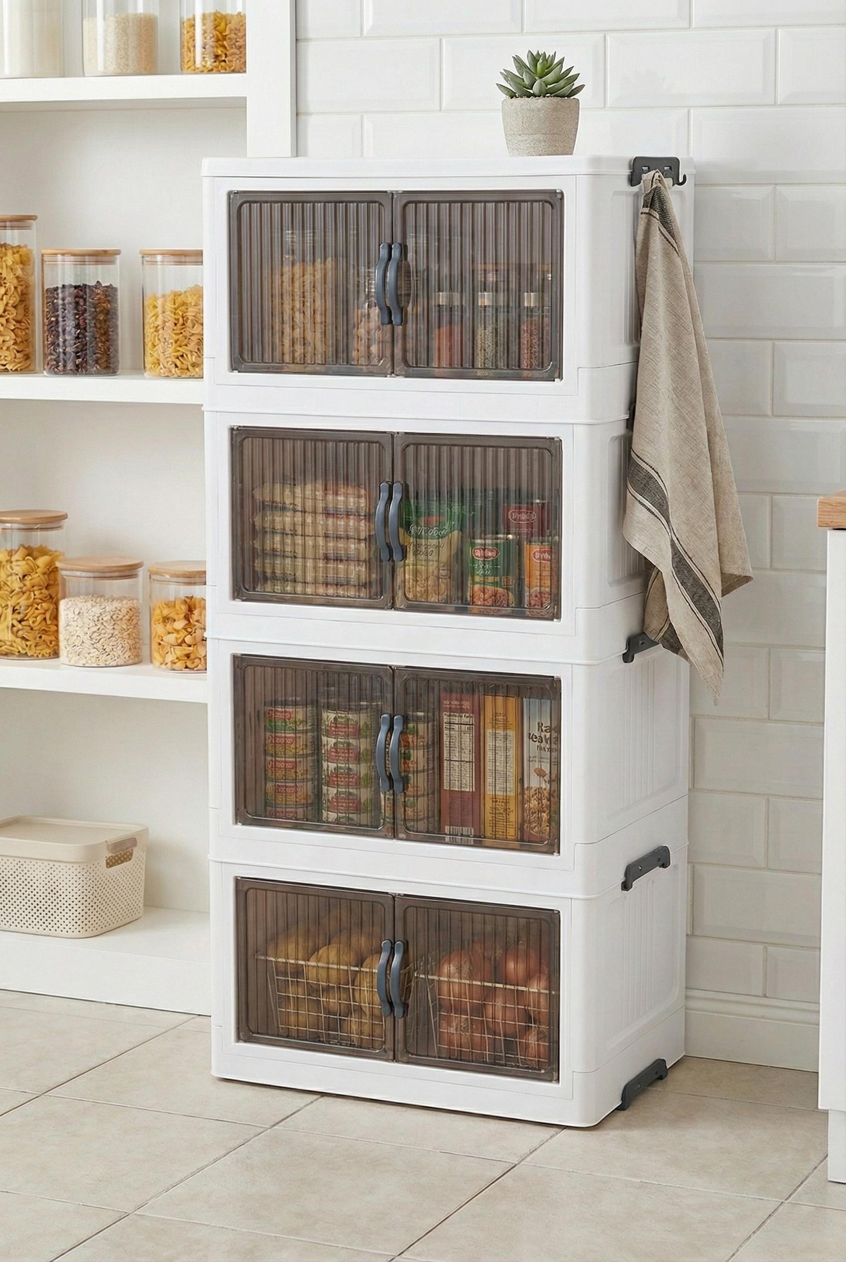 Beyaz Dört Katlı Portatif Dolap & Çok Amaçlı Mutfak Ve Kiler Düzenleyici 29x48x112 cm