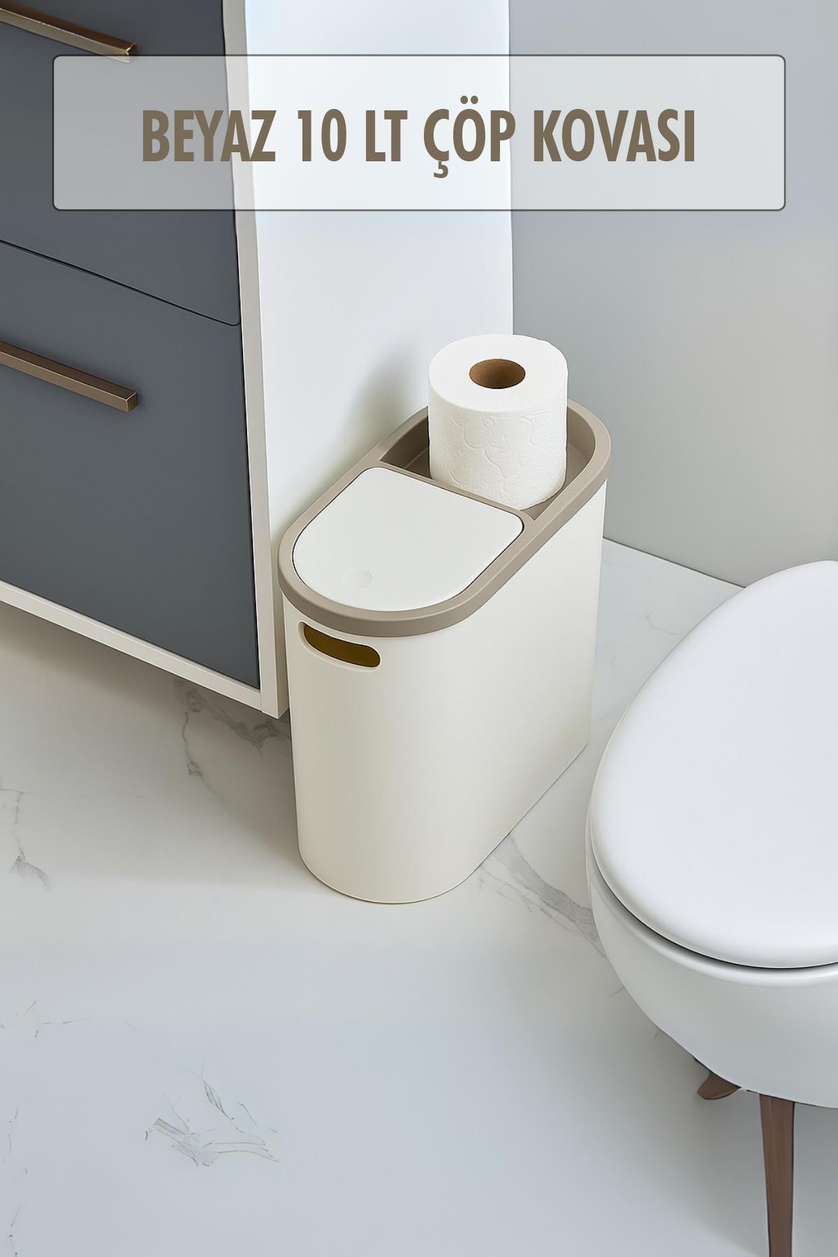 Beyaz Kapaklı WC Kağıtlıklı Çöp Kovası & Ofis Çöp Kovası 10 Lt