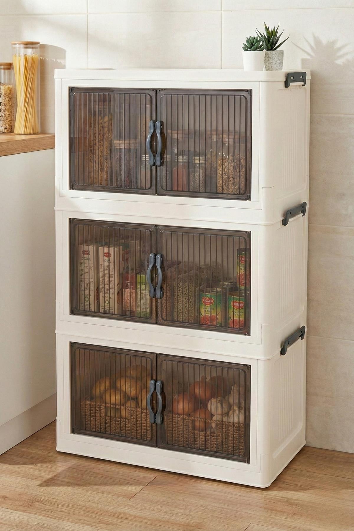 Beyaz Üç Katlı Portatif Dolap & Çok Amaçlı Mutfak Ve Kiler Düzenleyici 29x48x84 cm