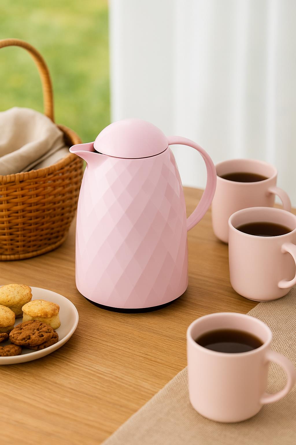 1 Lt Akrilik Soft Pembe Çay Termosu 12 Saat Sıcak 24 Saat Soğuk