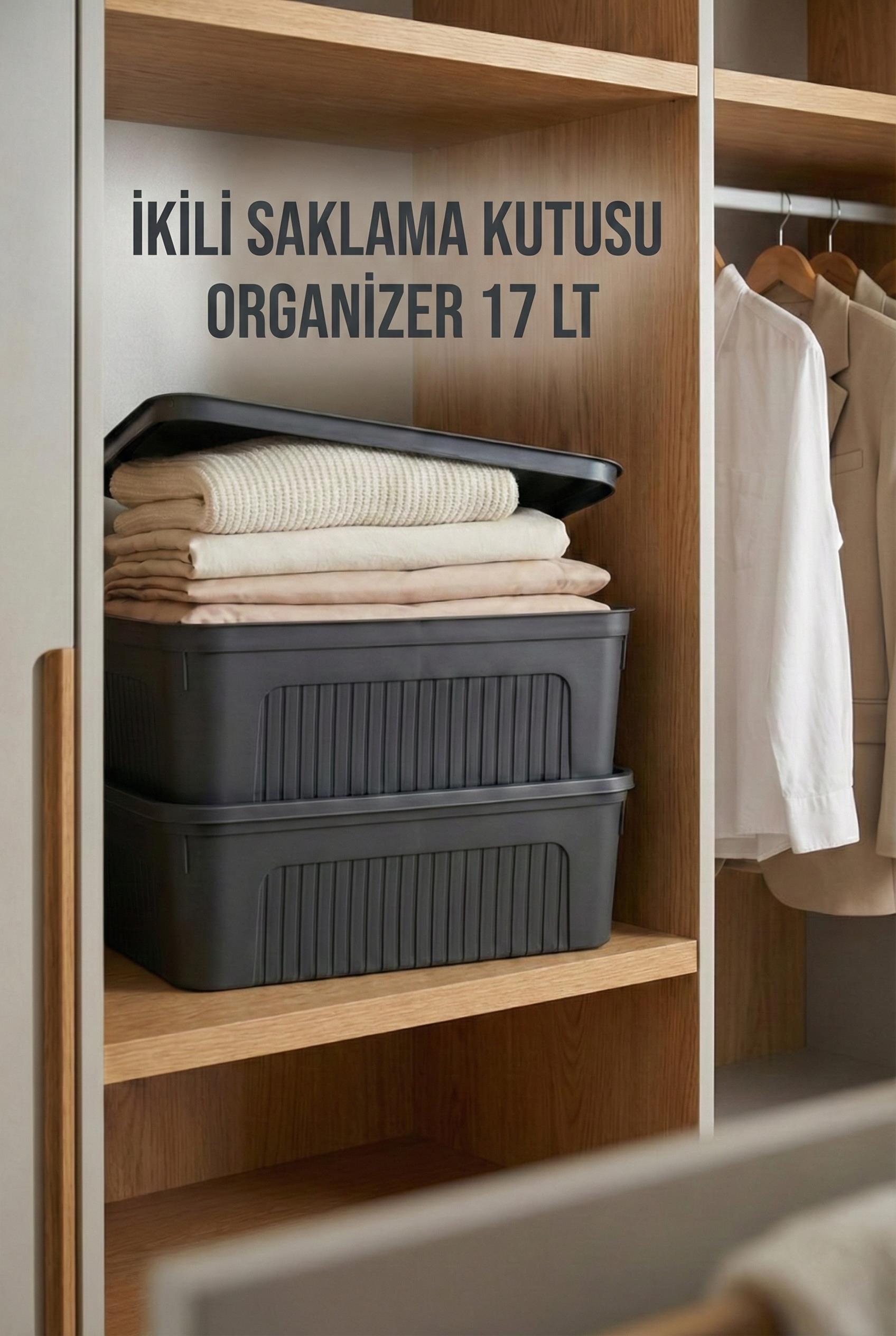 Füme 2'Li 17 LT Ünit Saklama Kutusu & Çok Amaçlı Ev Ve Gardırop Düzenleyici Organizer