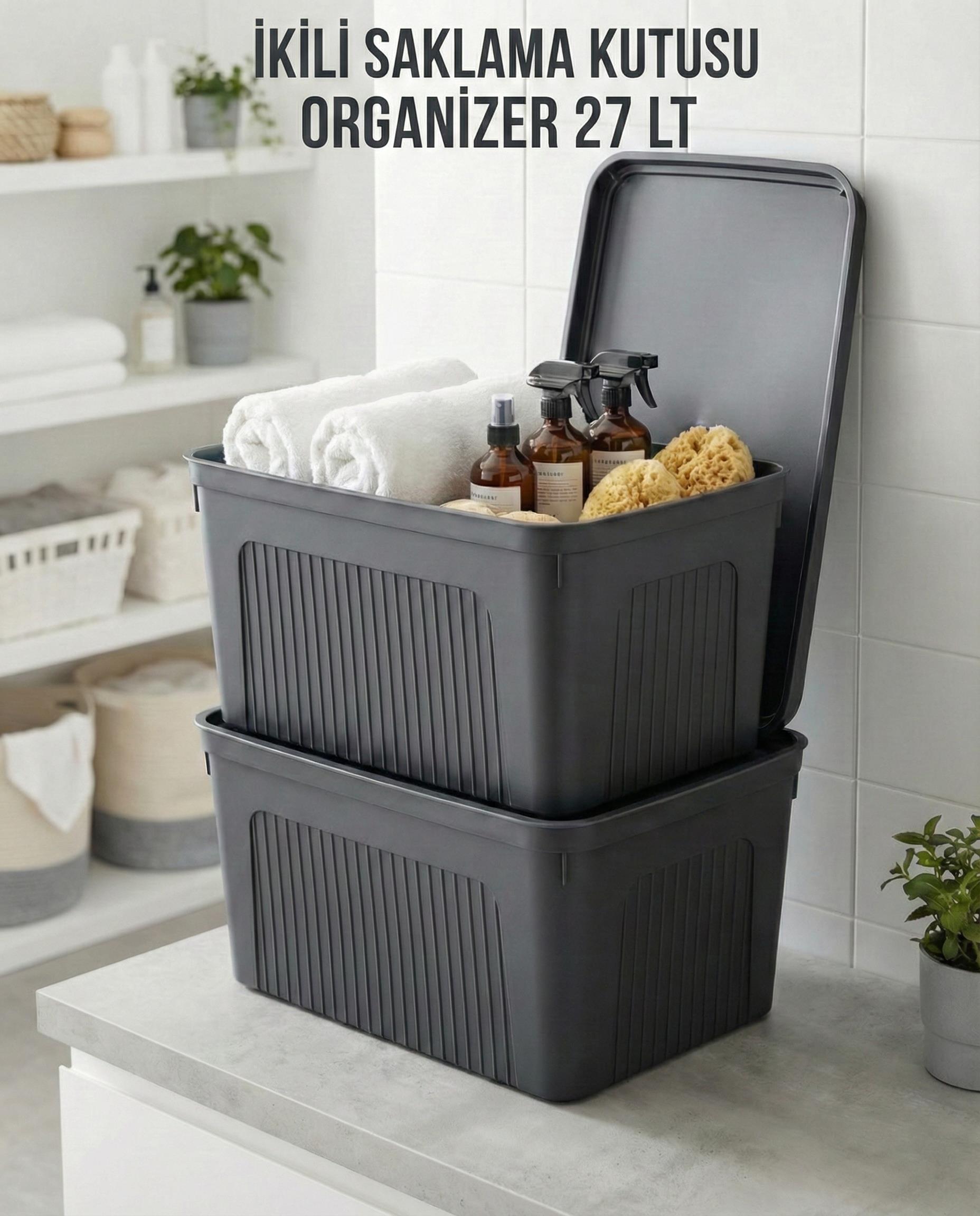 Füme 2'Li 27 LT Ünit Saklama Kutusu & Çok Amaçlı Banyo Ve Ev Düzenleyici Organizer