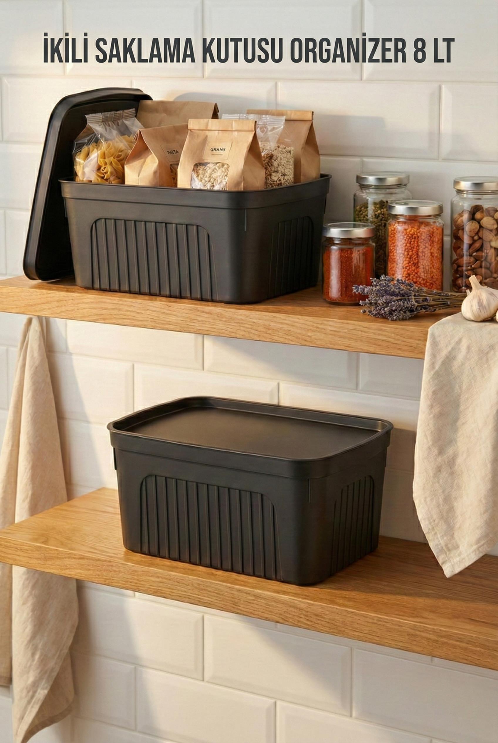 Füme 2'Li 8 LT Ünit Saklama Kutusu & Çok Amaçlı Mutfak Ve Kiler Düzenleyici Organizer