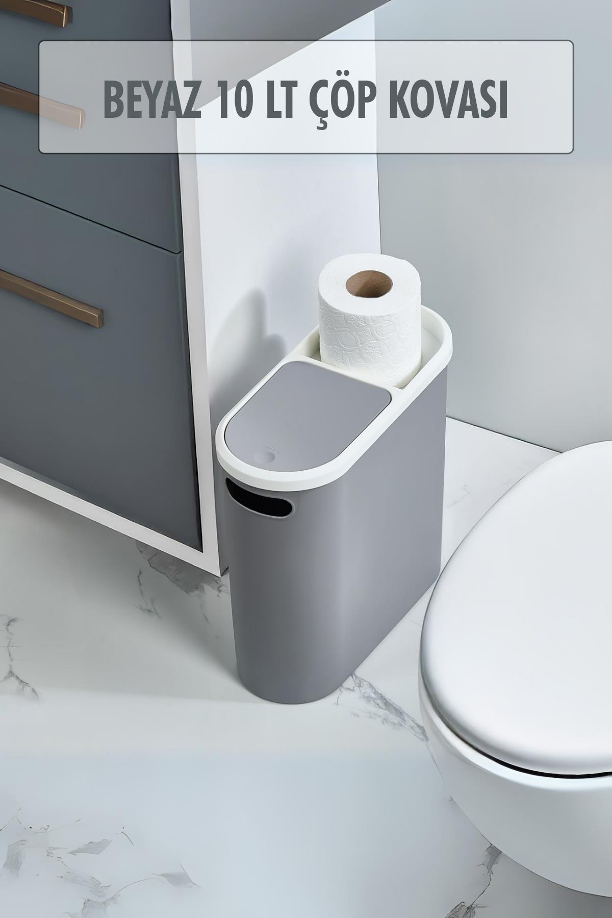 Gri Kapaklı WC Kağıtlıklı Çöp Kovası & Ofis Çöp Kovası 10 Lt