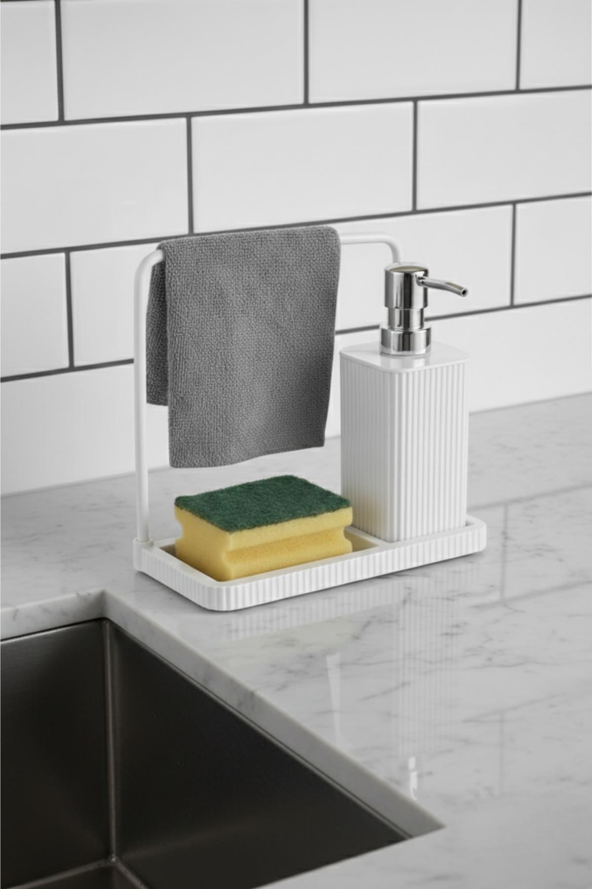 Havluluklu Sıvı Sabunluk & Havlu Asma Aparatlı Sıvı Sabunluk Beyaz 400 ml