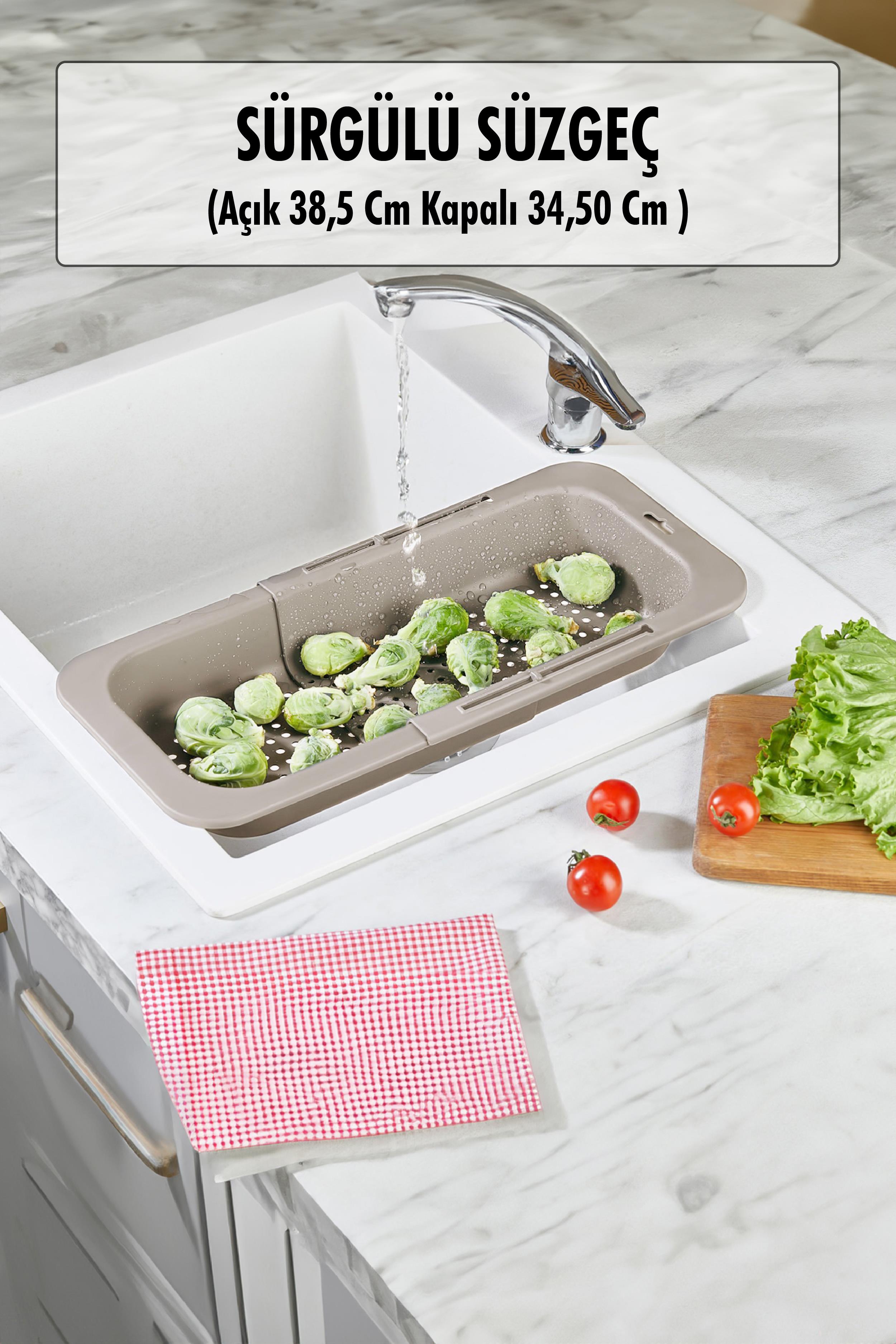 Lavoba İçi Sürgülü Açılır Kapanır Sebze Meyve Süzgeci Vizon (Açık 38,5 Cm Kapalı 34,50 Cm )