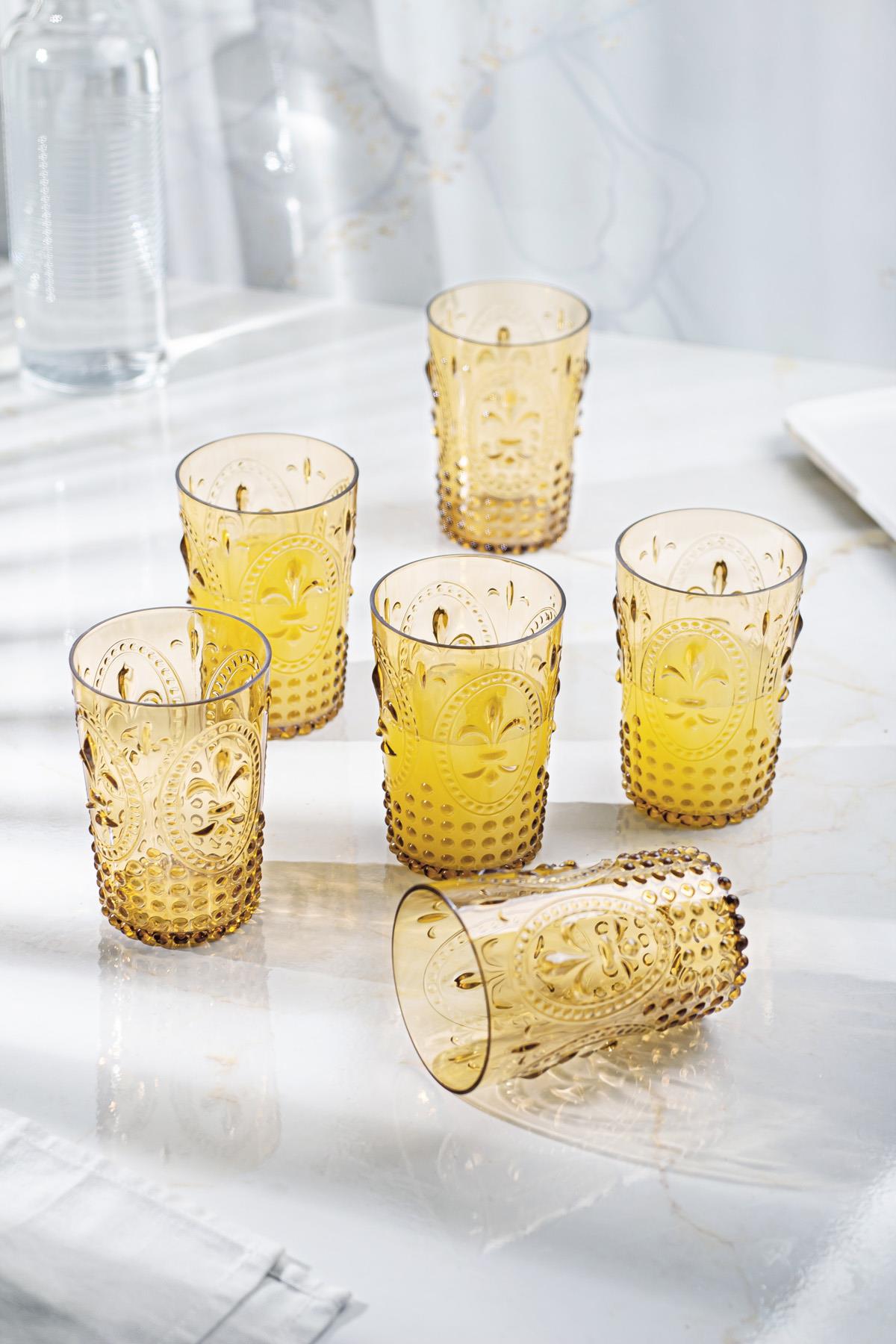 Akrilik Amber 6'lı Kısa Bardak & Su Meşrubat Kahve Yanı Bardağı 400 ml ( Cam Değildir )