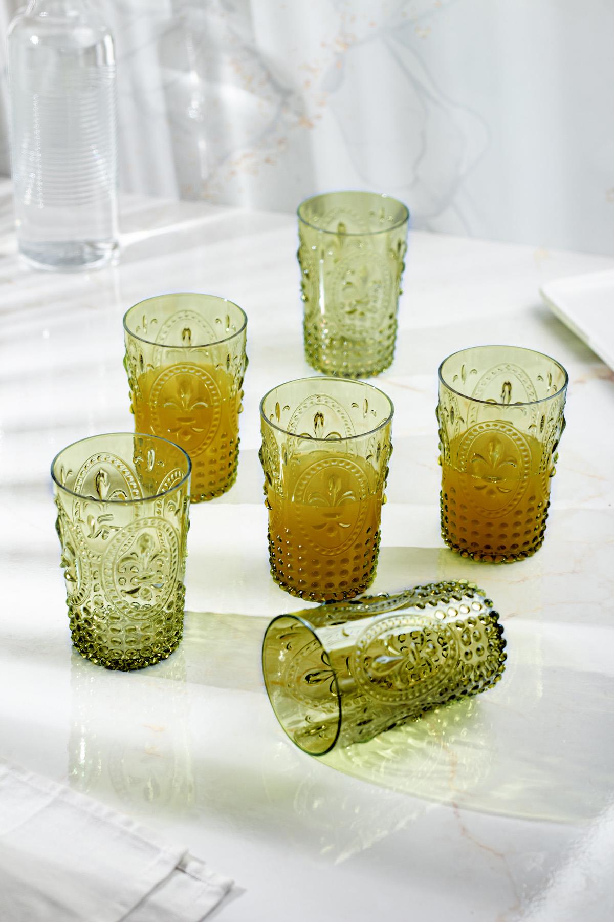 Akrilik Koyu Yeşil 6'lı Kısa Bardak & Su Meşrubat Kahve Yanı Bardağı 400 ml ( Cam Değildir )