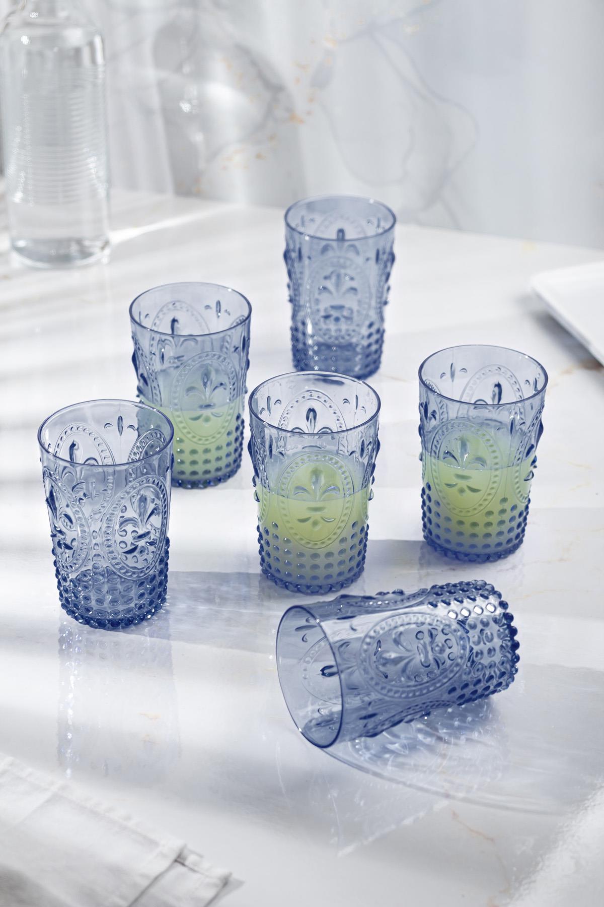 Akrilik Lacivert 6'lı Kısa Bardak & Su Meşrubat Kahve Yanı Bardağı 400 ml ( Cam Değildir )