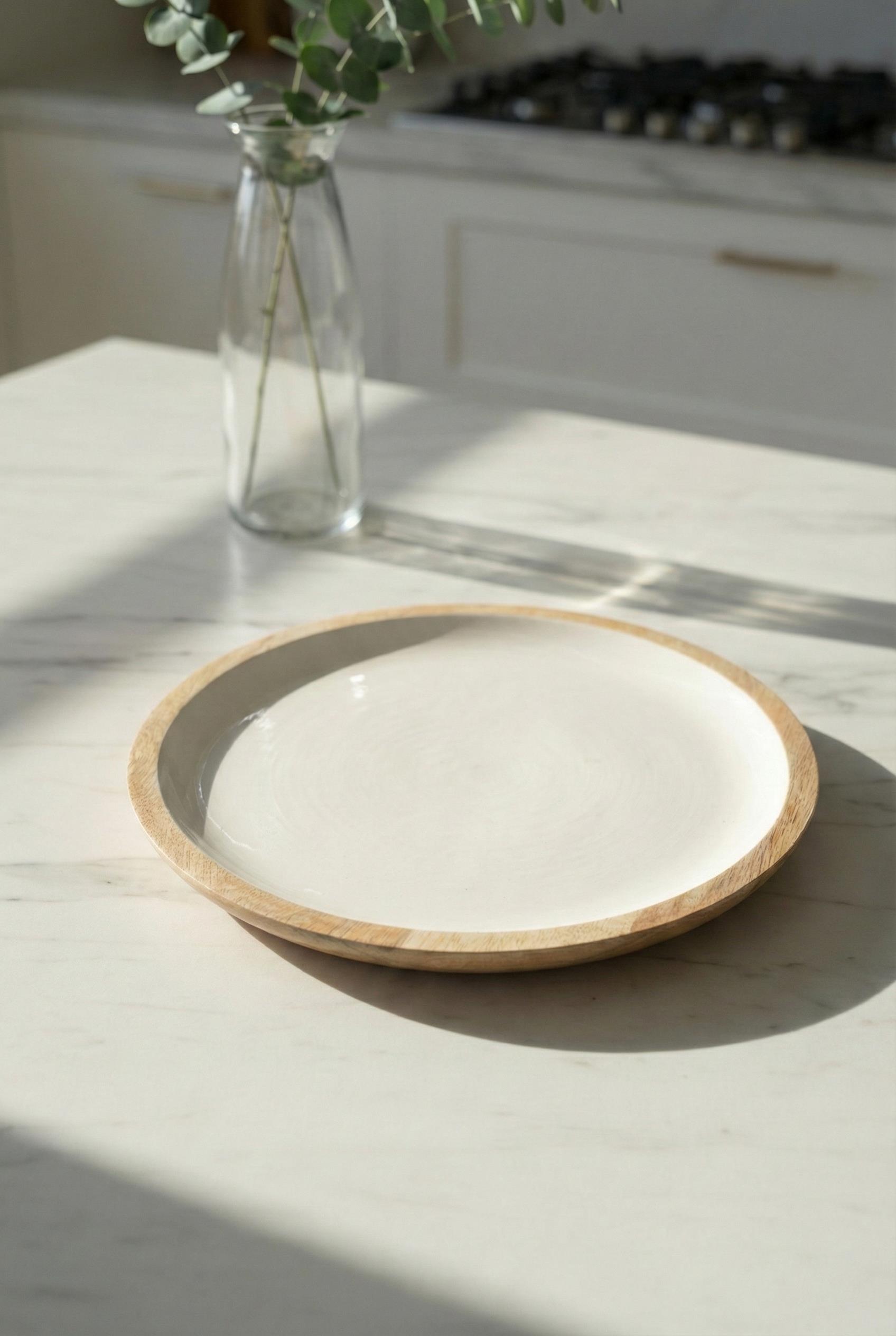 Mango Agacı Servis Tabağı & Sunum Tabağı 25 Cm Krem