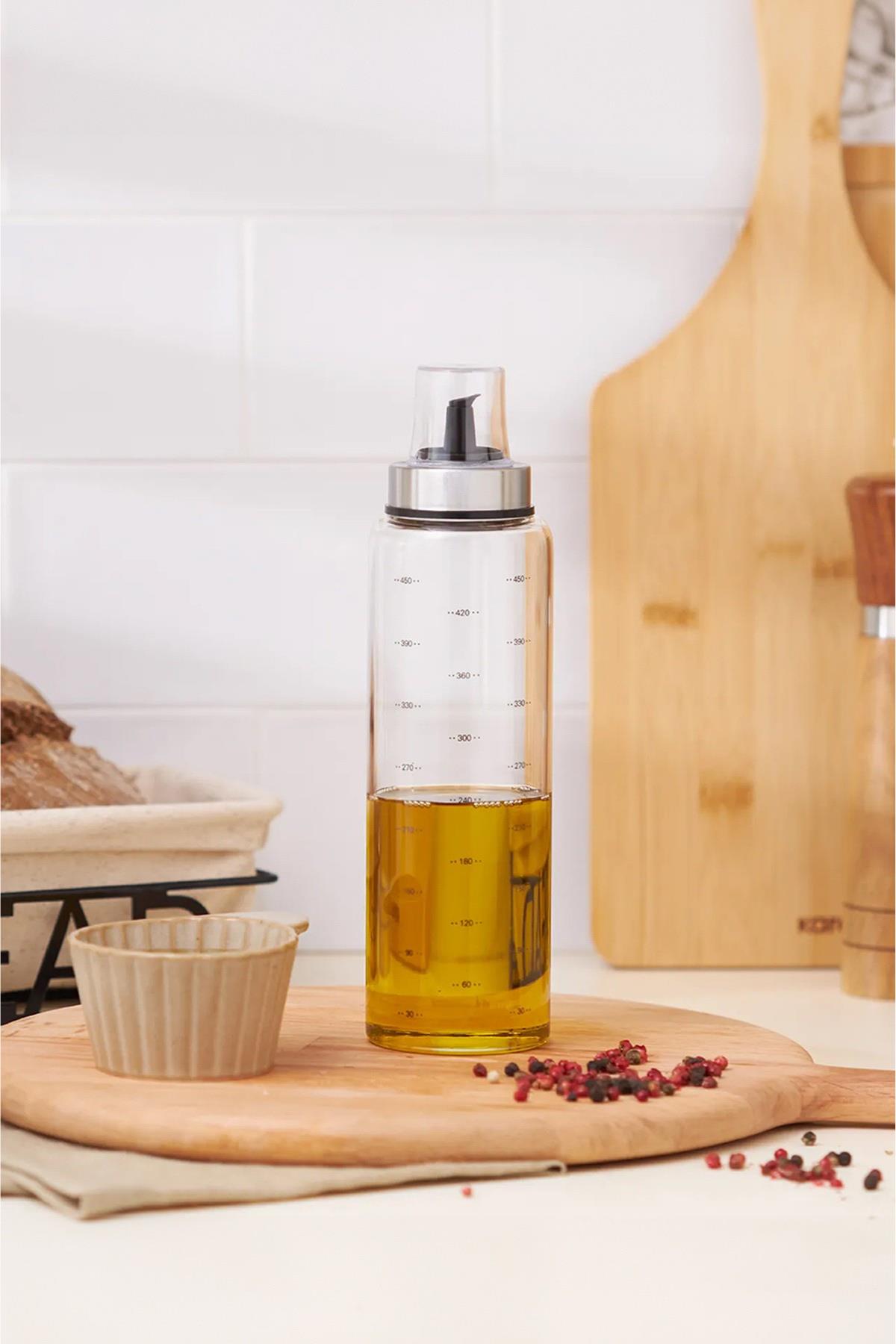 Cam Yağdanlık 500 ml Şeffaf Ölçekli Damlama Yapmaz Kapaklı