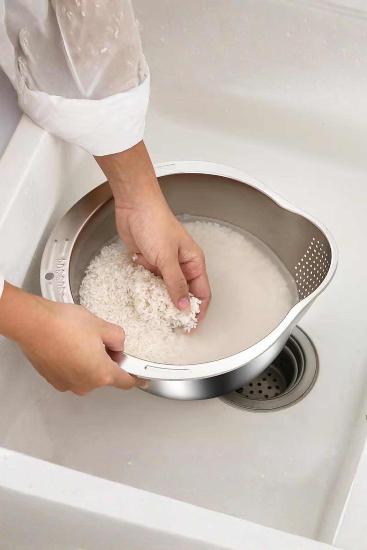 Paslanmaz Çelik Makarna Pirinç Sebze Meyve Yıkama Süzgeci 25x27x11 cm