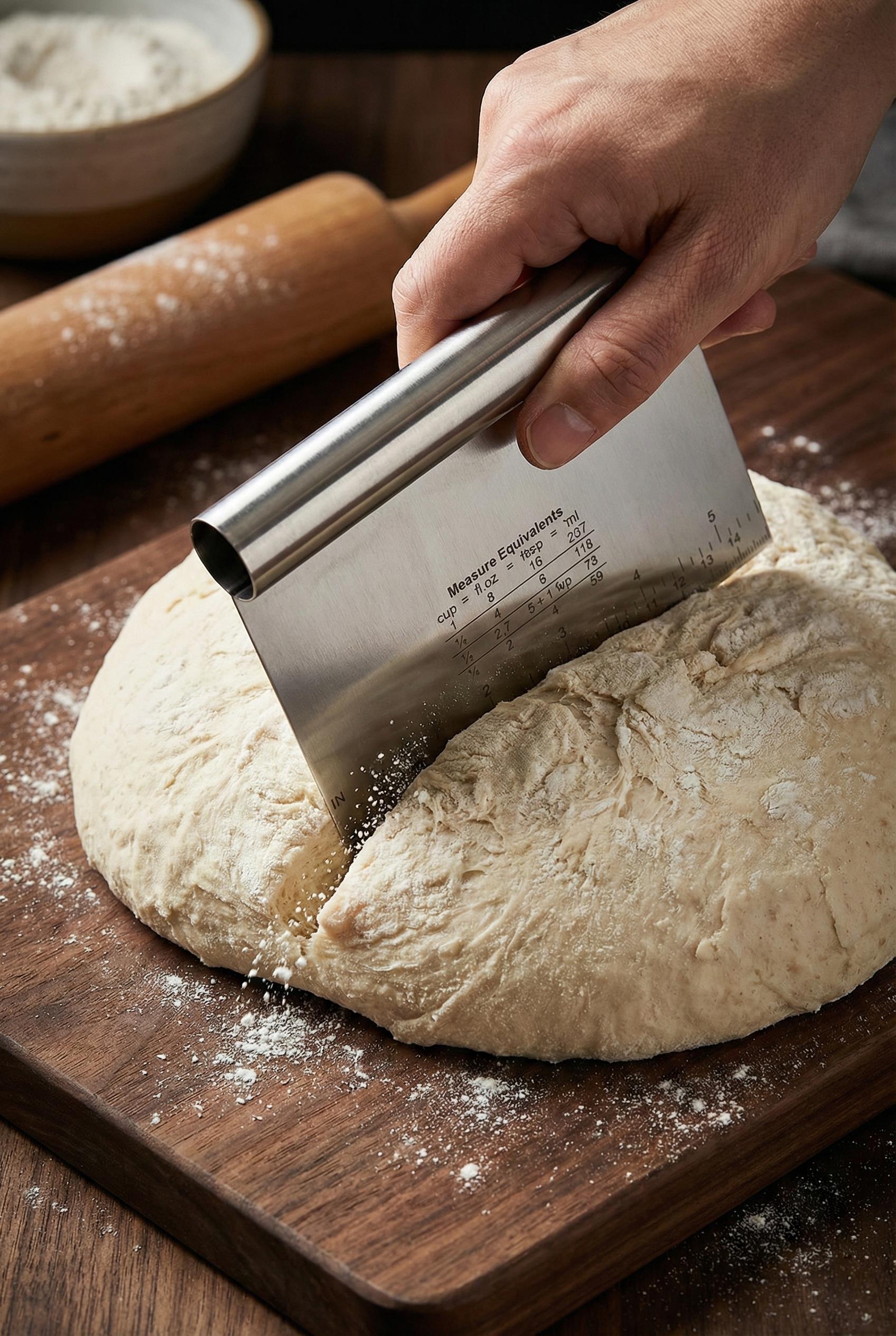 Paslanmaz Çelik Ölçü Rehberli Hamur Kesici & Hamur Şekillendirici Spatula (11x14 cm)