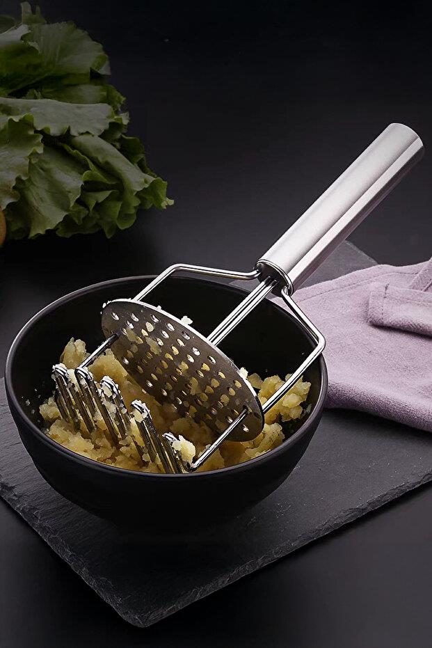 Paslanmaz Çelik Saplı Patates Ezici & Pratik Sebze Püresi Hazırlama Gereci (23 cm)