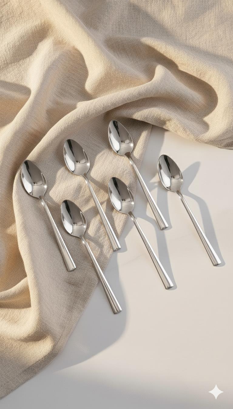 6’lı Paslanmaz Çelik Tatlı Kaşık Seti Lüks Murat