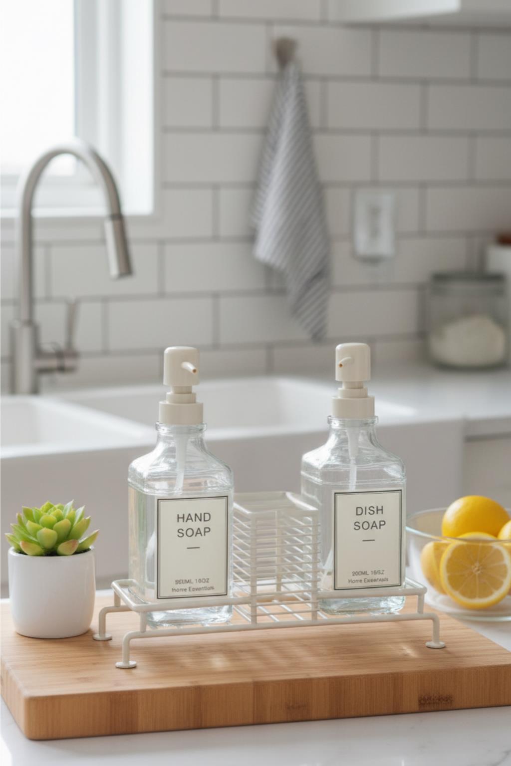 2’li Cam Ayaklı Sıvı Sabunluk Seti Beyaz 500 ml