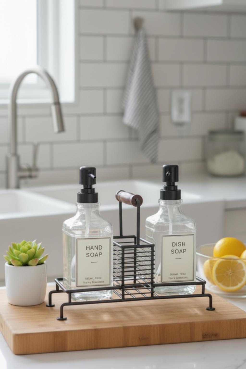 2’li Cam Ayaklı Sıvı Sabunluk Seti Siyah 500 ml