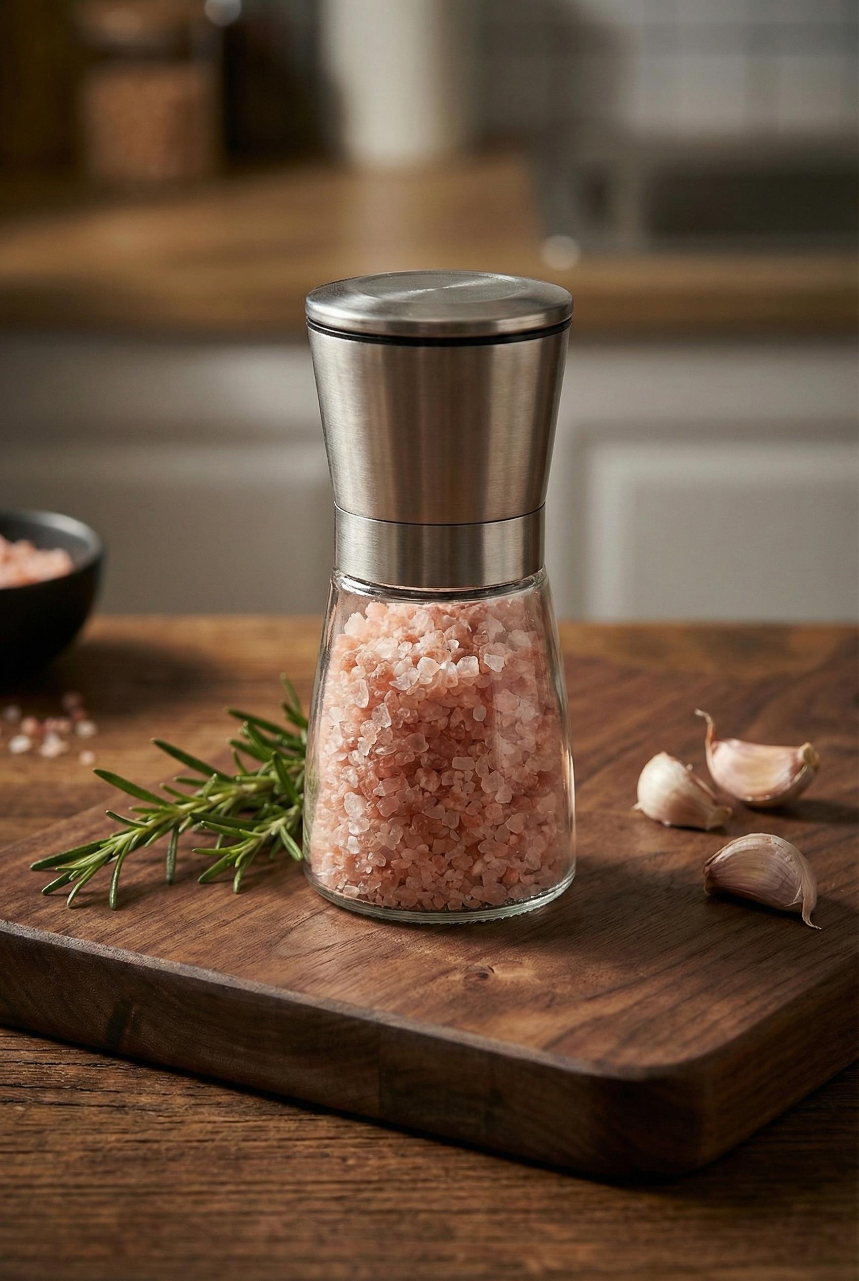 Şeffaf Cam Tuz ve Karabiber Değirmeni & Paslanmaz Çelik Ayarlanabilir Öğütücü (13 cm)