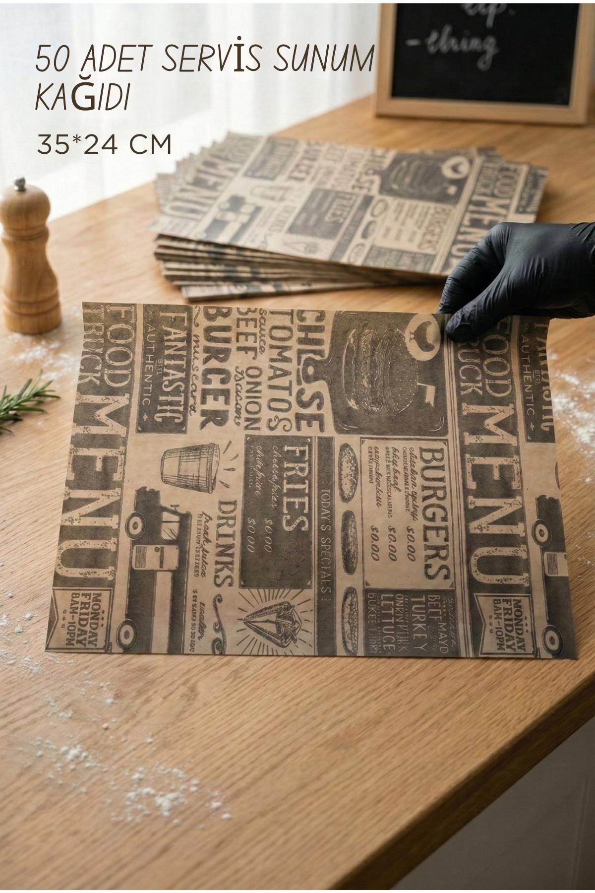 Vintage Tasarım Servis Sunum Kağıdı & Yağlı Kağıt Seti (35x24 cm)