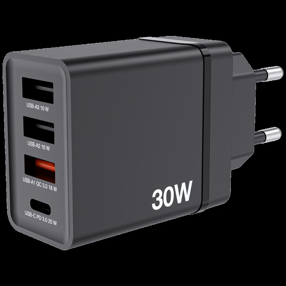 VERBATIM CHR-30EU1 USB CHARGER 30W WITH 1 X USB-C PD 20 W/1XUSB-A QC 3.0/2 XUSB
