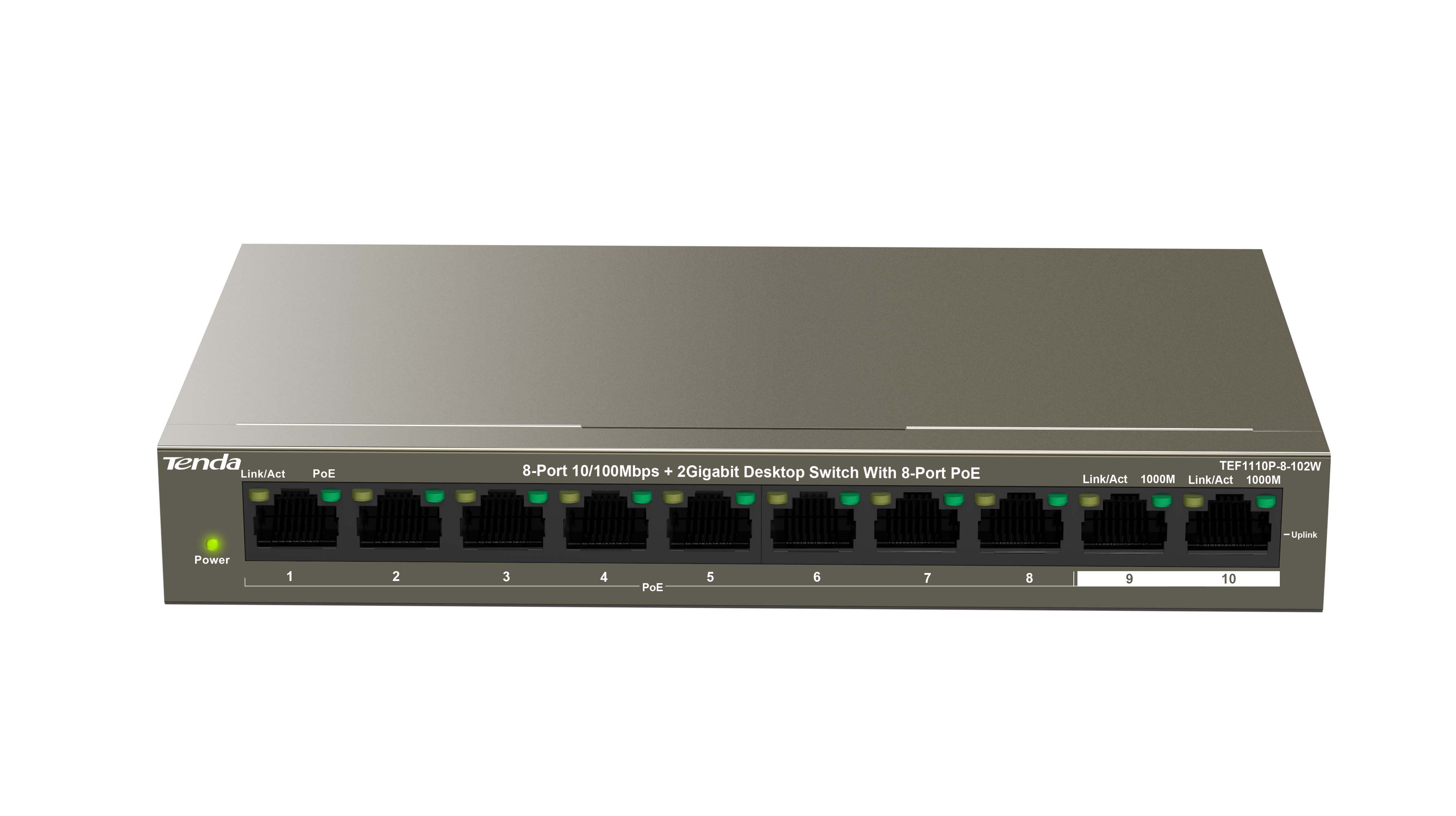 TENDA TEF1110P-8-102W 10 Port 10/100 PoE Switch 8+2 Uplink Port