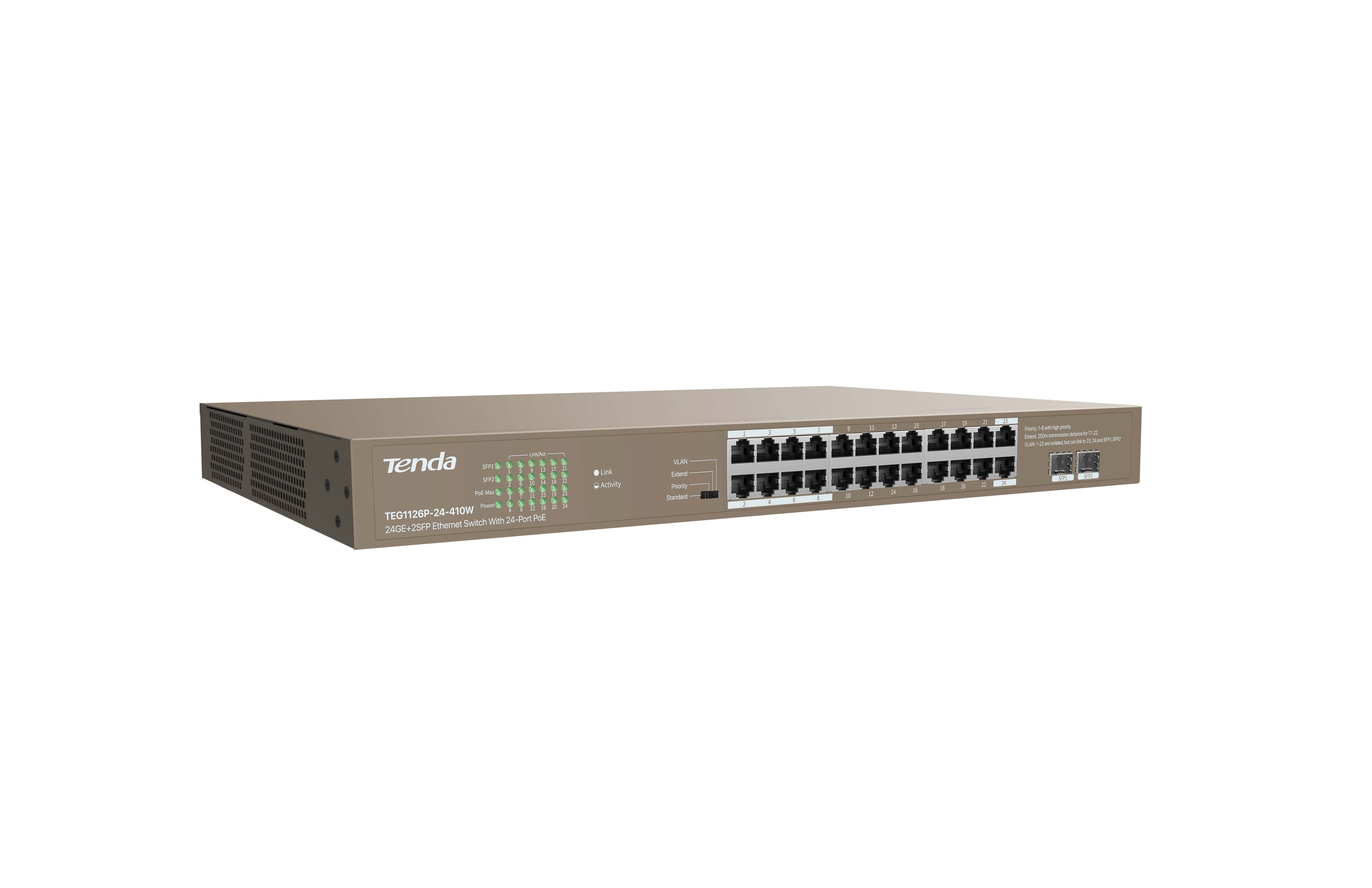 TENDA TEG1126P-24-410W 24GE+2SFP Ethernet Switch With 24-Port PoE