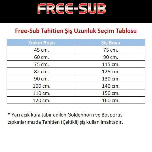 Free-Sub Tahitien Şiş Uzunluk Seçim Tablosu