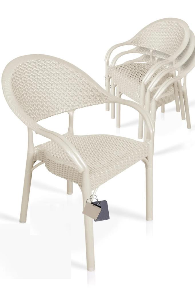 4 Adet Bambu Rattan Kollu Sandalye Koltuk Kapiçino