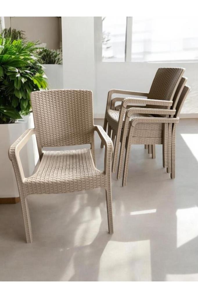4 Adet Karizma Rattan Kollu Sandalye Koltuk 4'lü Set Kapiçino