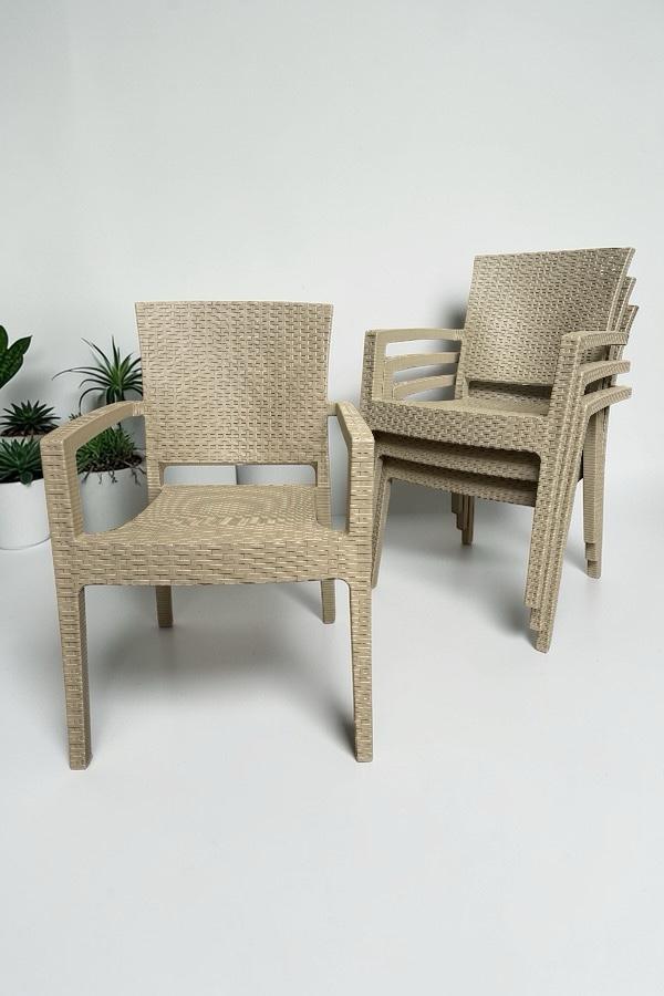 4 Adet Karizma Rattan Kollu Sandalye Koltuk 4'lü Set Kapiçino