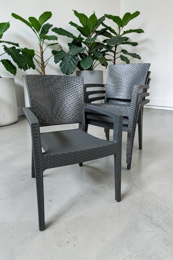 4 Adet Karizma Rattan Kollu Sandalye Koltuk Antrasit