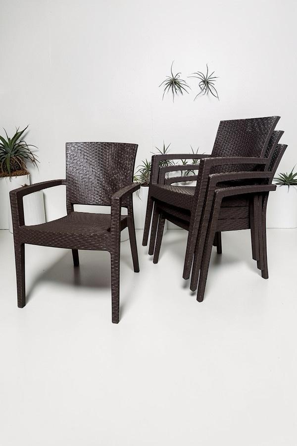 4 Adet Karizma Rattan Kollu Sandalye Koltuk Kahve