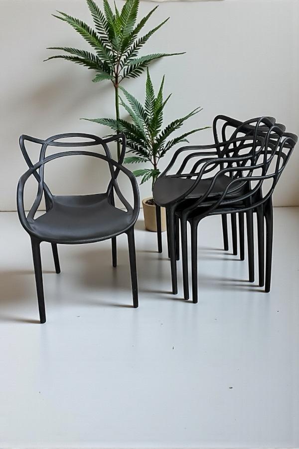 4 Adet Karmen Koltuk Bahçe, Balkon ve Cafe Sandalyesi Siyah
