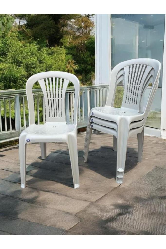 4 Adet Kolsuz Plastik Sandalye Bahçe Balkon ve Mutfak Sandalyesi Kırık Beyaz