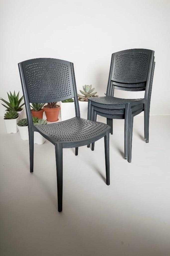 4 Adet Lara Kolsuz Sandalye Bahçe, Balkon ve Cafe Sandalyesi Antrasit