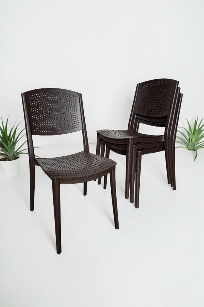 4 Adet Lara Kolsuz Sandalye Bahçe, Balkon ve Cafe Sandalyesi Kahve