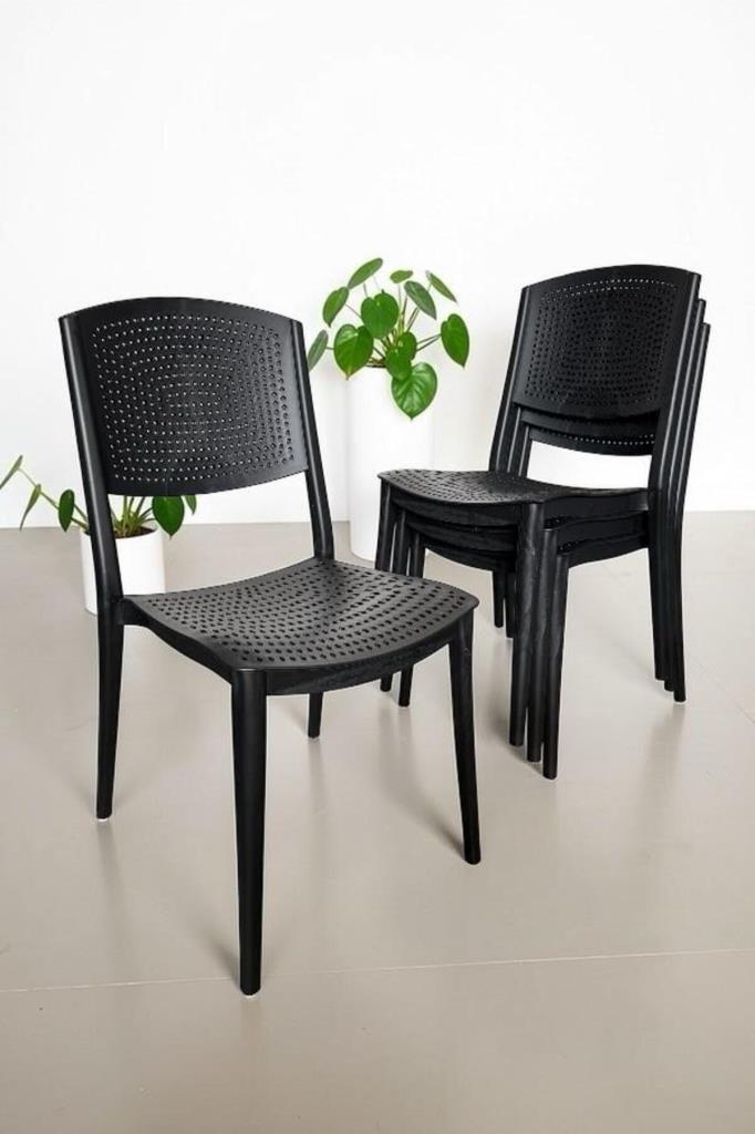 4 Adet Lara Kolsuz Sandalye Bahçe, Balkon ve Cafe Sandalyesi Siyah