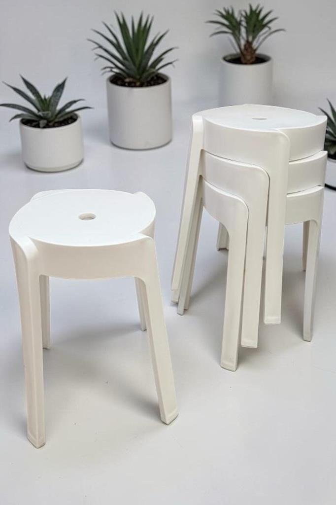 4 Adet Premium Özel Üretim Plastik Tabure Beyaz