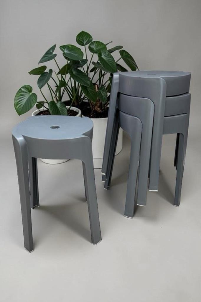 4 Adet Premium Özel Üretim Plastik Tabure Antrasit