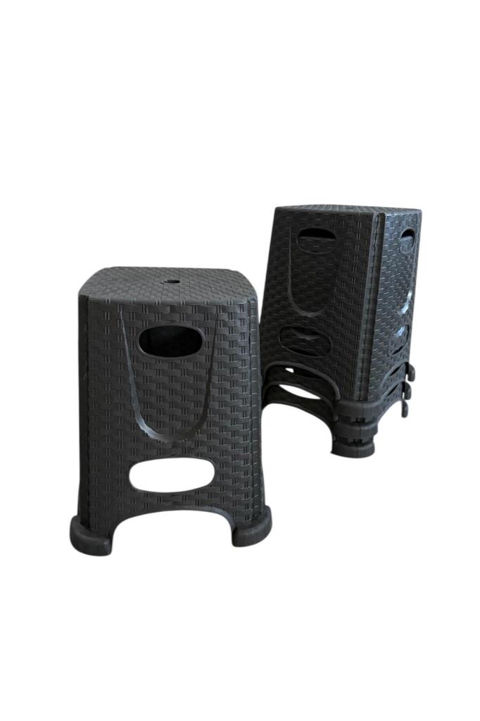 4 Adet Rattan Büyük Boy Tabure Mutfak, Balkon ve Bahçe Taburesi Siyah