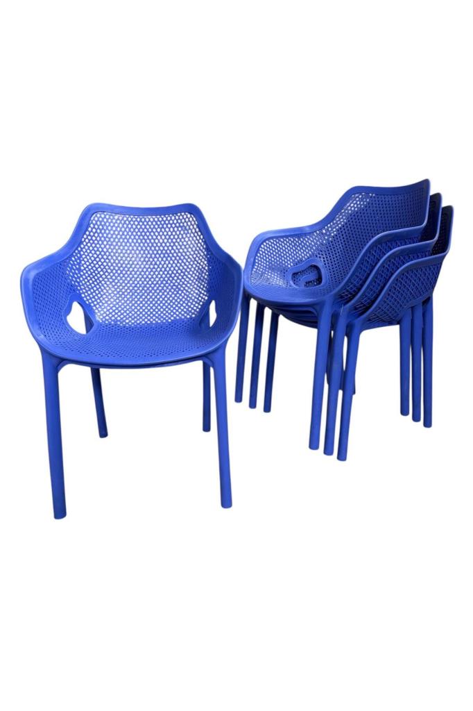 4 Adet Royal Koltuk Bahçe, Balkon ve Cafe Sandalyesi Mavi