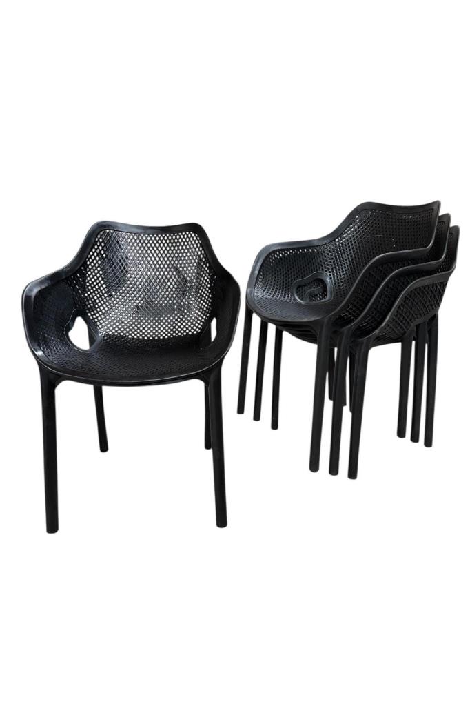 4 Adet Royal Koltuk Bahçe, Balkon ve Cafe Sandalyesi Siyah