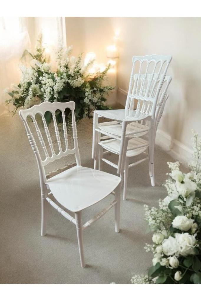 4 Adet Vegas Düğün Organizasyon Bahçe ve Mutfak Sandalyesi Beyaz