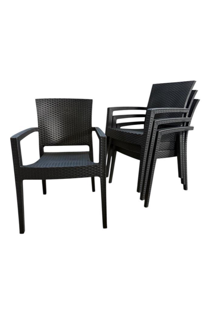 4 Adet Zeugma Rattan Kollu Sandalye Koltuk Siyah