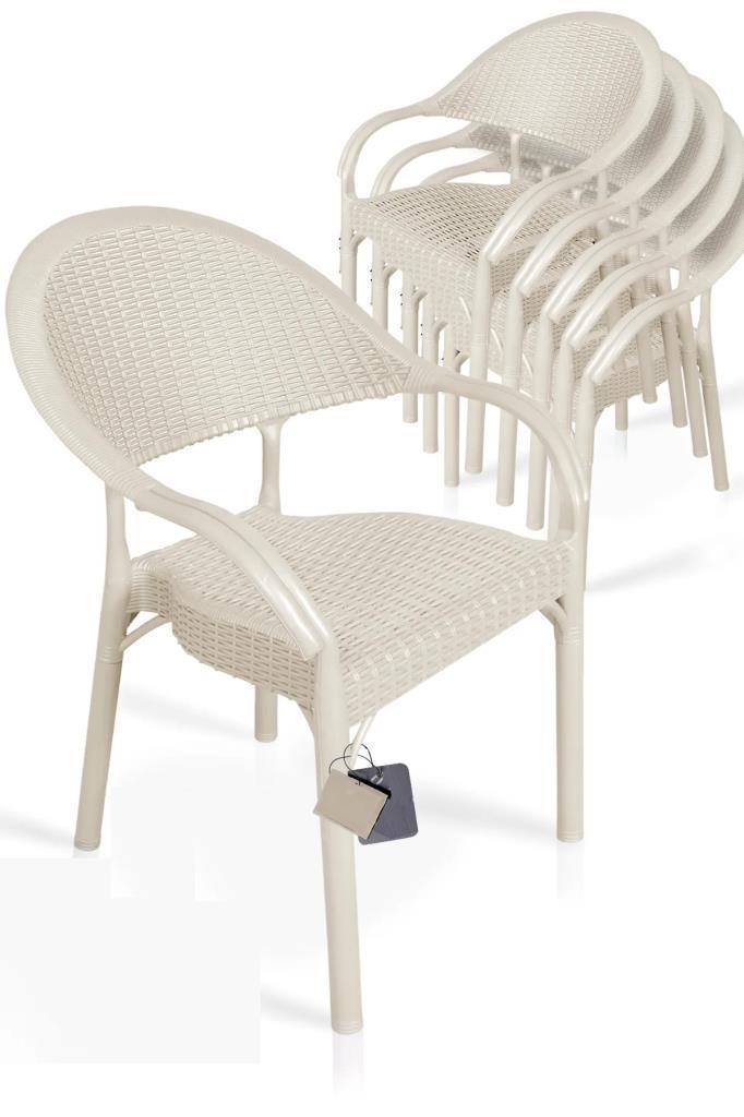 6 Adet Bambu Rattan Kollu Sandalye Koltuk Kapiçino