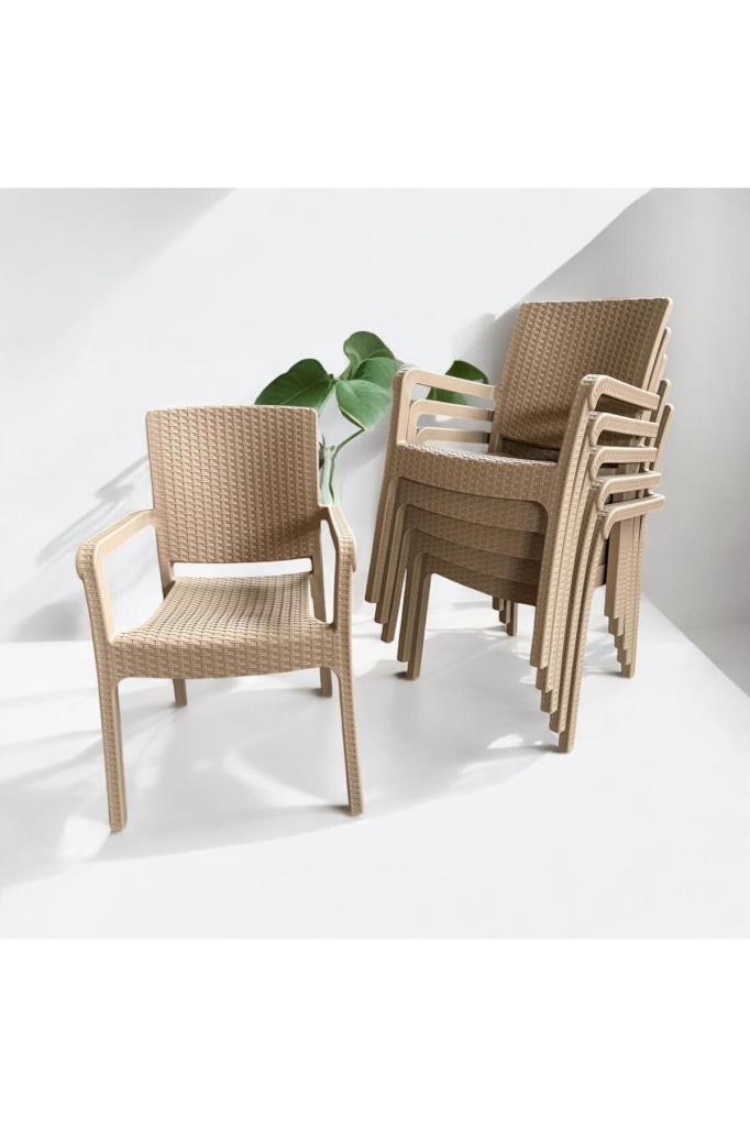6 Adet Karizma Rattan Kollu Sandalye Koltuk 6'lı Set Kapiçino