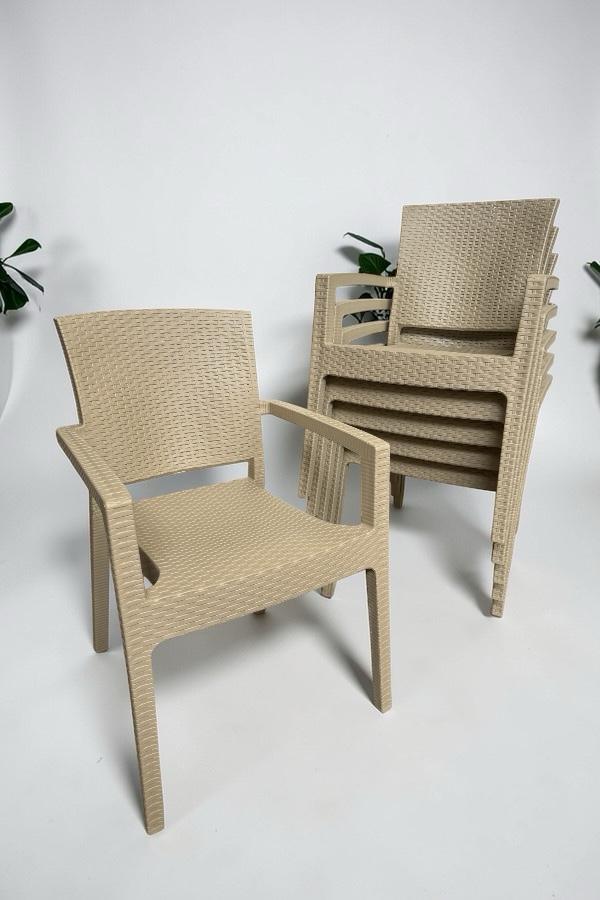 6 Adet Karizma Rattan Kollu Sandalye Koltuk 6'lı Set Kapiçino