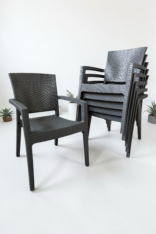 6 Adet Karizma Rattan Kollu Sandalye Koltuk Antrasit